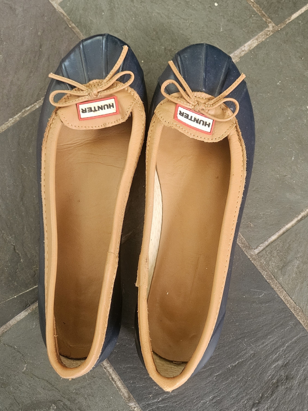 Hunter Duck Skimmer Rain Flats Navy Blue Rubber Ballet Shoes Women's Size 9